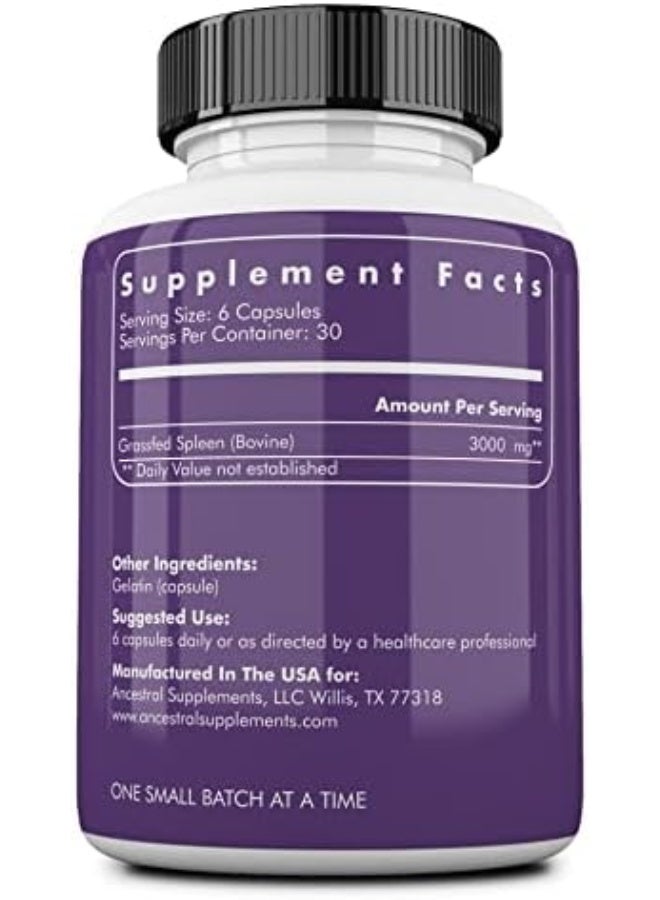 Ancestral Supplements مكمل الطحال من أنسيسترا سابليمنتس من لحم البقر الذي يتغذى على العشب، 3000 ملغ تركيبة دعم الطحال تعزز الصحة المناعية، الحديد، والحساسية، غير معدلة وراثيًا، 180 كبسولة - Image 2